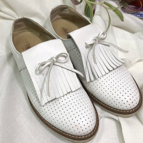 Leather White Fringe Lace Loafers 38 - Picture 2 of 8